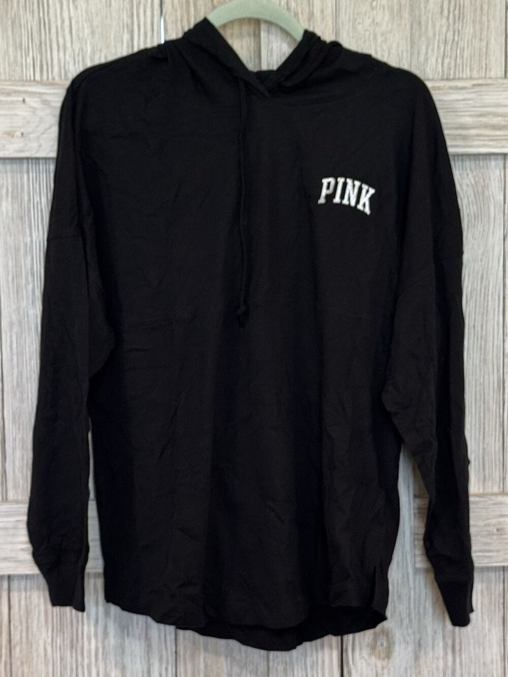 Victoria's Secret PINK Long Sleeve Hoodie Sweatshirt Black Love Pink XS NWT